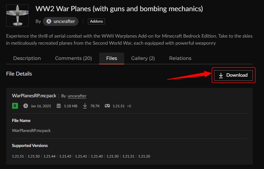 飛行機アドオン「WW2 War Planes」の入れ方2