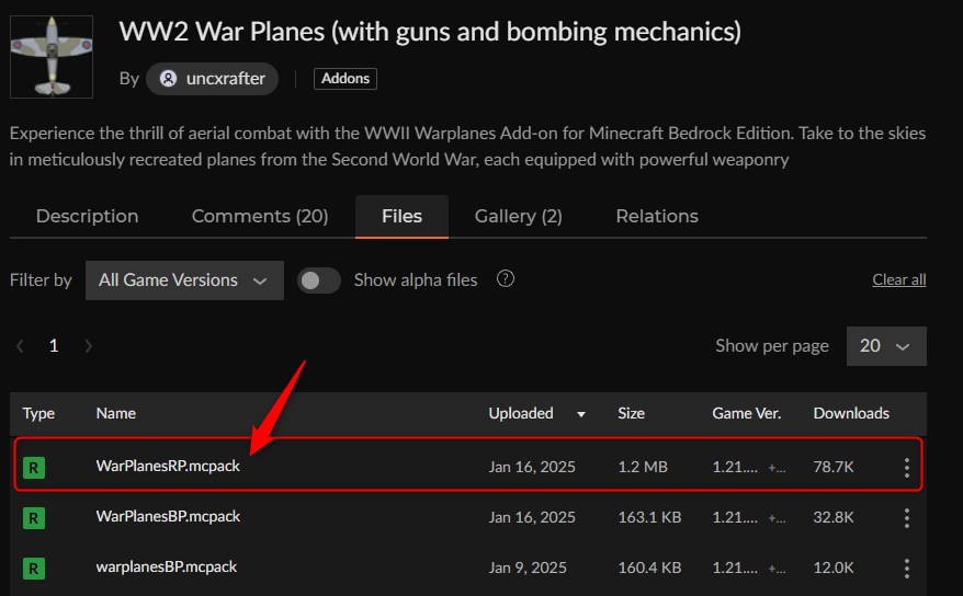 飛行機アドオン「WW2 War Planes」の入れ方3