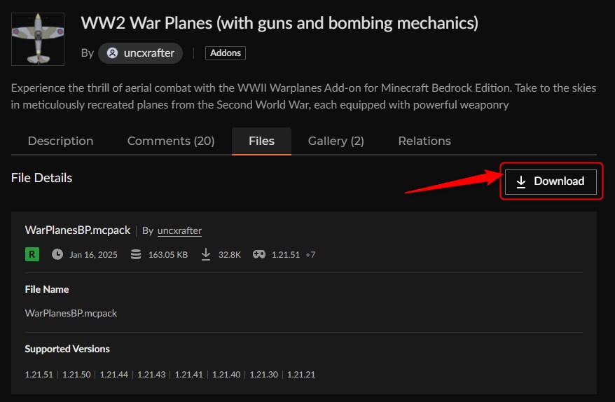 飛行機アドオン「WW2 War Planes」の入れ方4