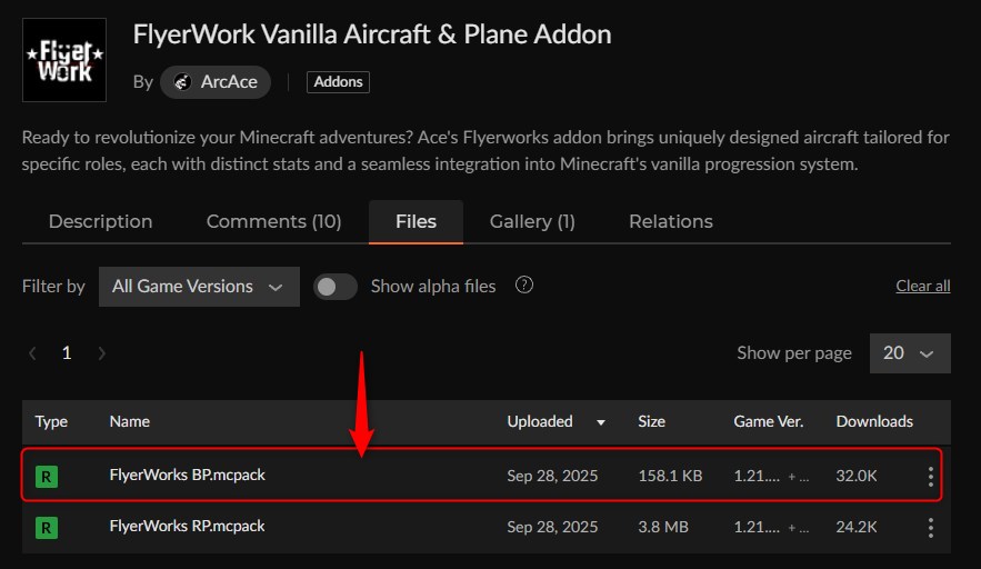 飛行機アドオン「FlyerWork Vanilla Aircraft & Plane Addon」の入れ方1