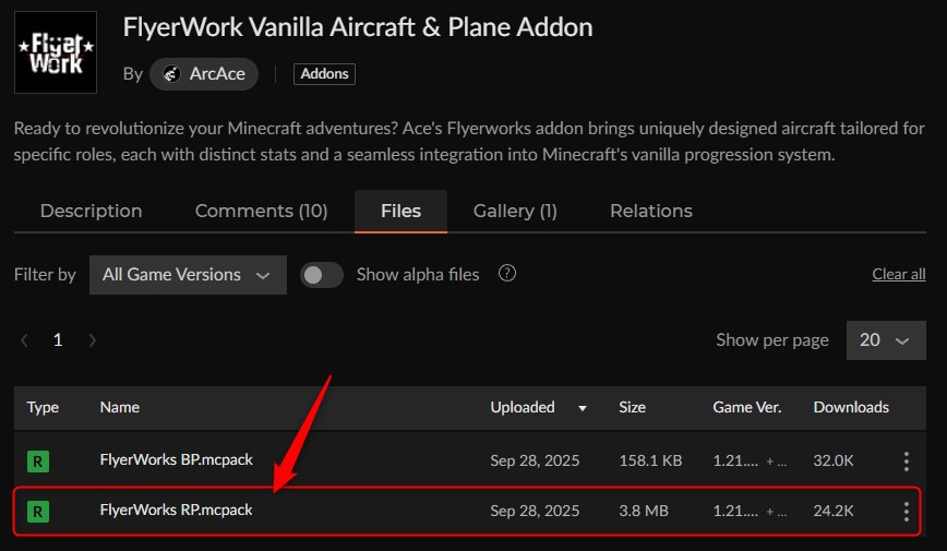 飛行機アドオン「FlyerWork Vanilla Aircraft & Plane Addon」の入れ方3
