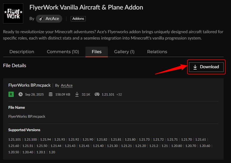 飛行機アドオン「FlyerWork Vanilla Aircraft & Plane Addon」の入れ方2