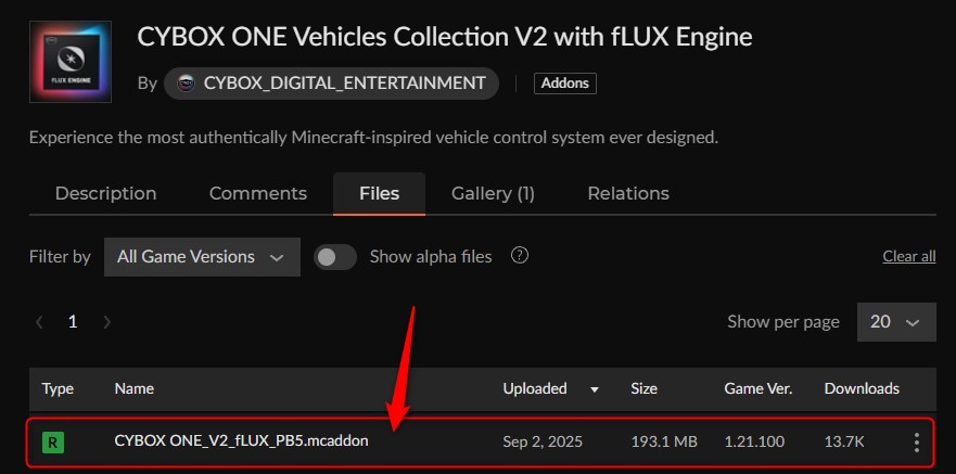 車アドオン「CYBOX ONE Vehicles Collection V2」の入れ方1