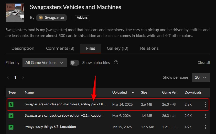 車アドオン「Swagcasters Vehicles and Machines」の入れ方1