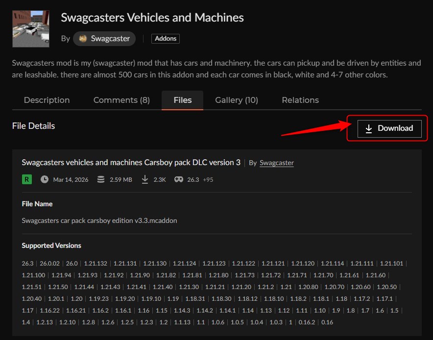 車アドオン「Swagcasters Vehicles and Machines」の入れ方2