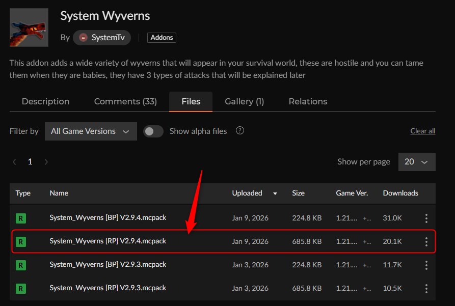ドラゴンアドオン「System Wyverns」の入れ方1