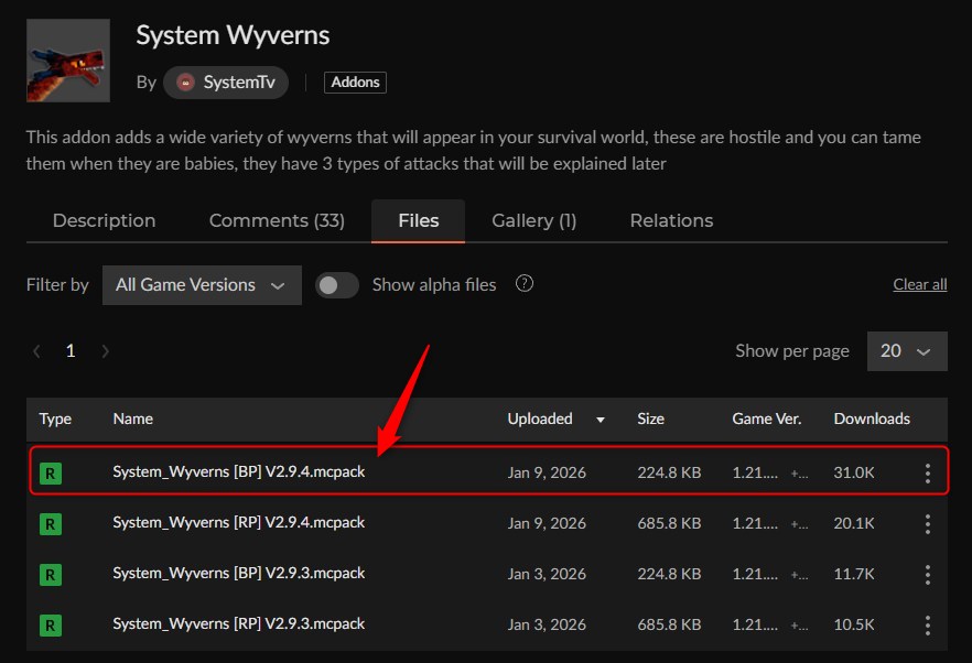 ドラゴンアドオン「System Wyverns」の入れ方3
