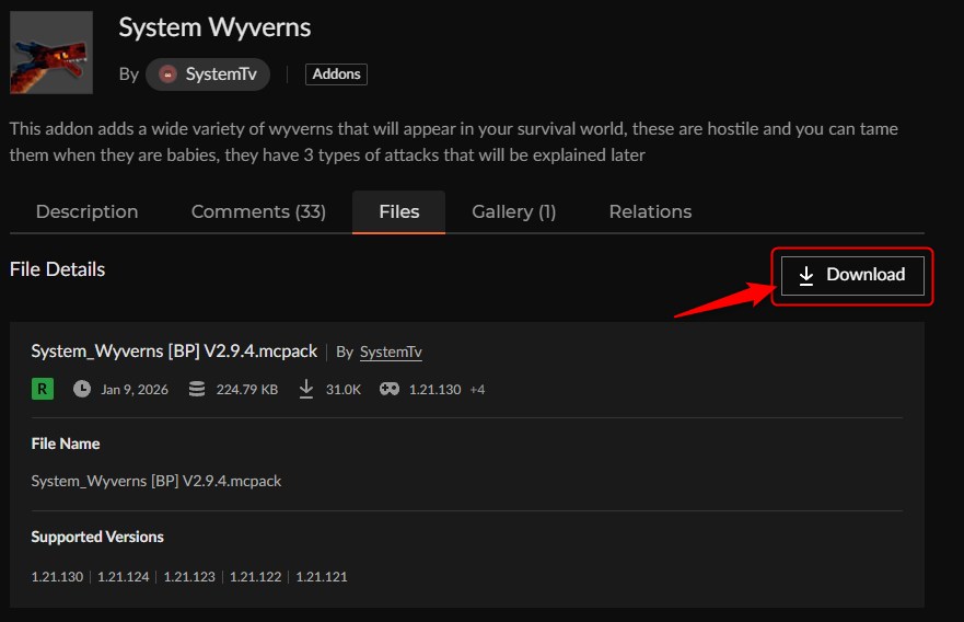 ドラゴンアドオン「System Wyverns」の入れ方4