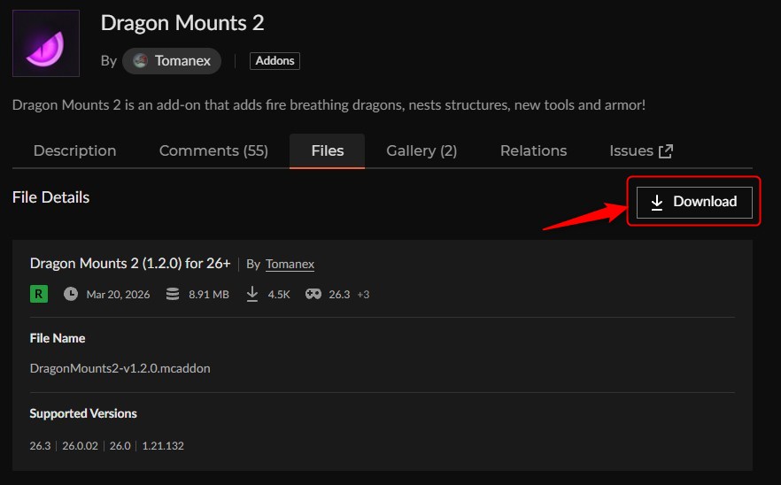 ドラゴンアドオン「Dragon Mounts 2」の入れ方2