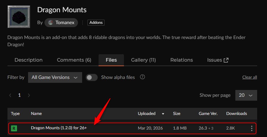 ドラゴンアドオン「Dragon Mounts」の入れ方1