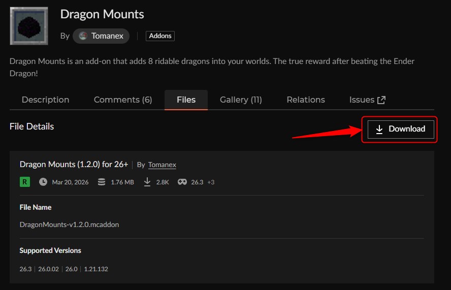 ドラゴンアドオン「Dragon Mounts」の入れ方2