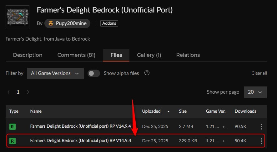 料理アドオン「Farmer's Delight Bedrock(Unofficial Port)」の入れ方3