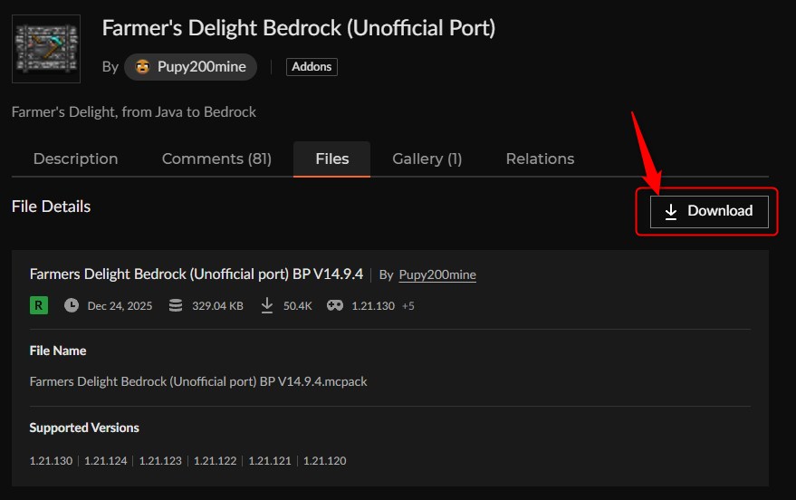 料理アドオン「Farmer's Delight Bedrock(Unofficial Port)」の入れ方4