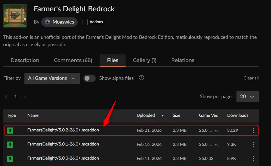 料理アドオン「Farmer's Delight Bedrock」の入れ方1