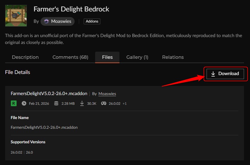 料理アドオン「Farmer's Delight Bedrock」の入れ方2