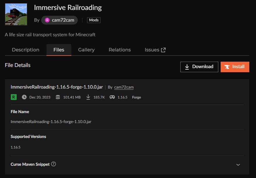 鉄道MOD「Immersive Railroading」の入れ方2