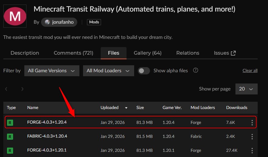 鉄道MOD「Minecraft Transit Railway」の入れ方1