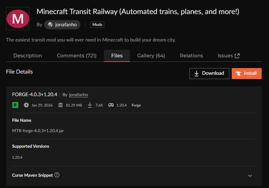 鉄道MOD「Minecraft Transit Railway」の入れ方2