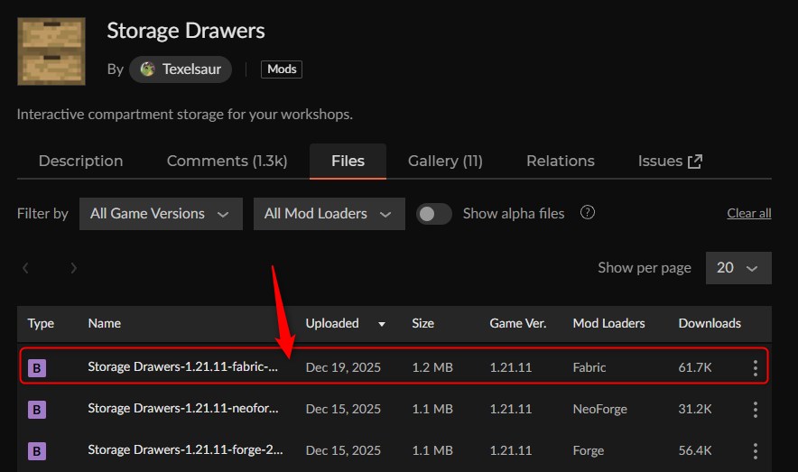 倉庫MOD「Storage Drawers」の入れ方1