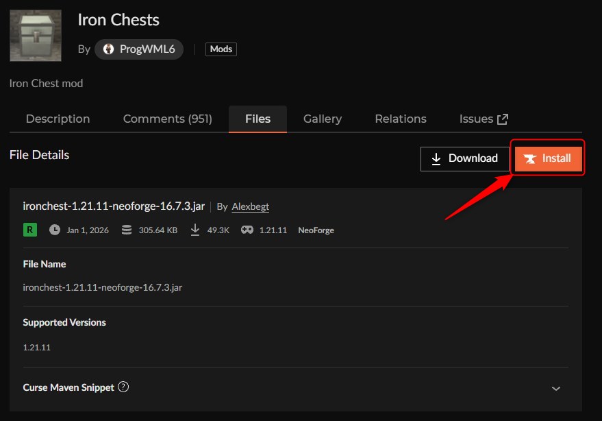 倉庫MOD「Iron Chests」の入れ方2