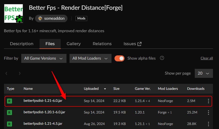 描画距離MOD「Better Fps - Render Distance」の入れ方1