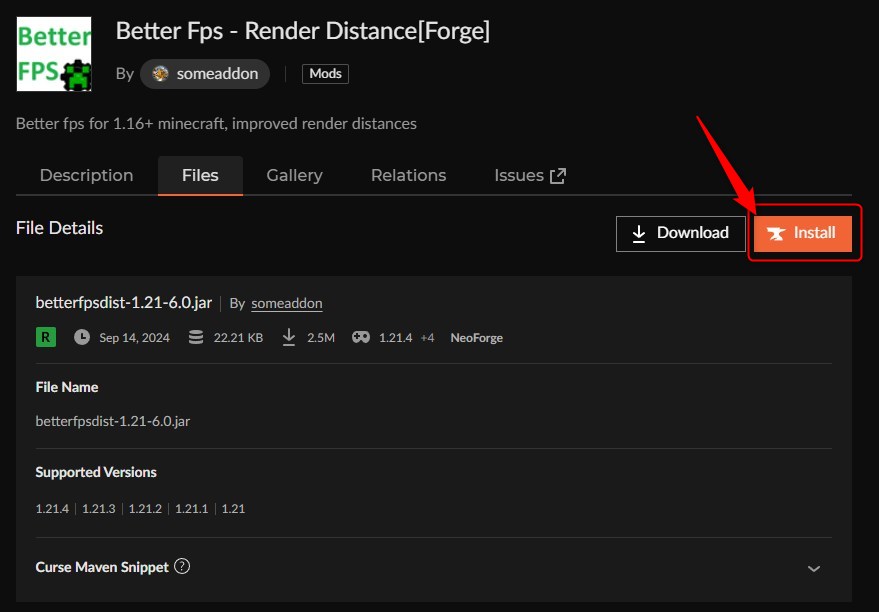 描画距離MOD「Better Fps - Render Distance」の入れ方2