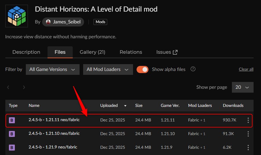 描画距離MOD「Distant Horizons」の入れ方1