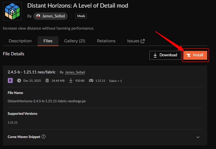描画距離MOD「Distant Horizons」の入れ方2