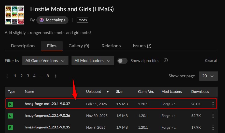 美少女MOD「Hostile Mobs and Girls (HMaG)」の入れ方1