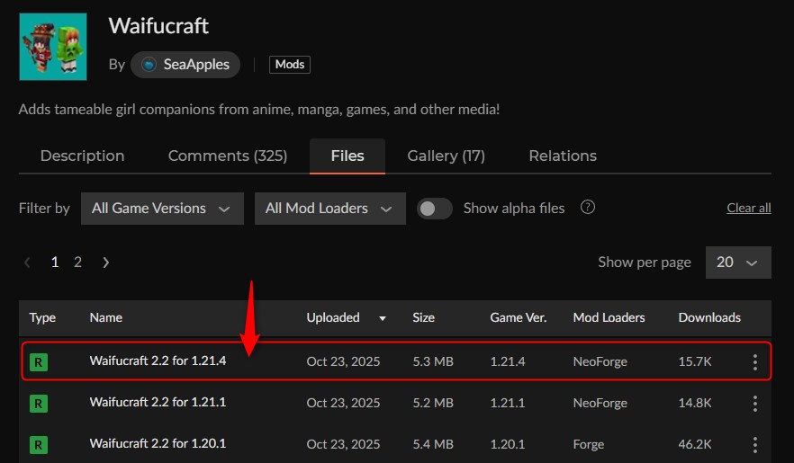 美少女MOD「Waifucraft」の入れ方1