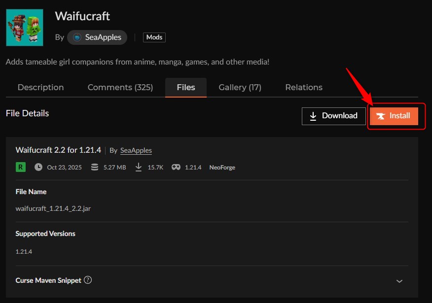 美少女MOD「Waifucraft」の入れ方2