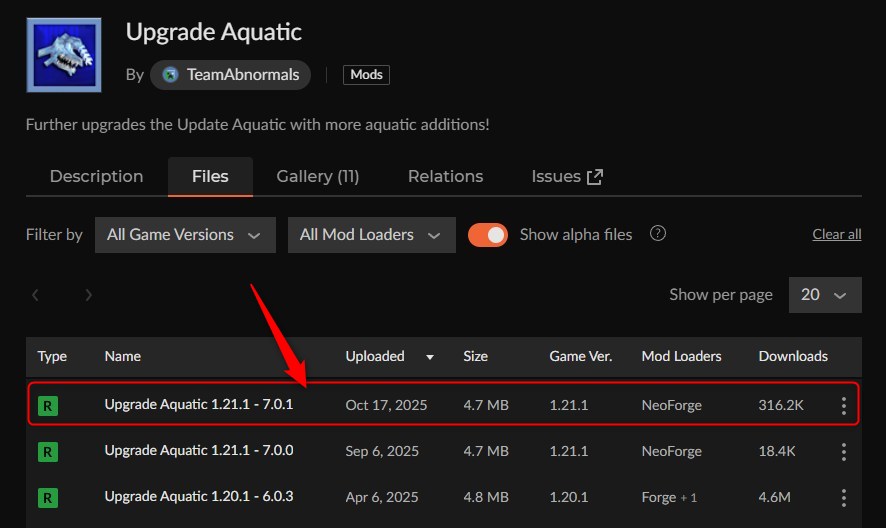 深海MOD「Upgrade Aquatic」の入れ方1