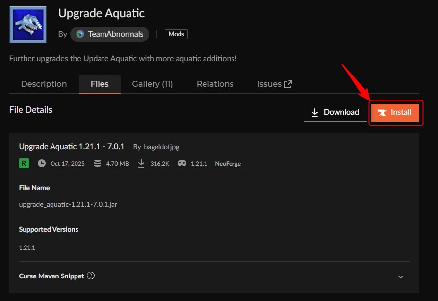 深海MOD「Upgrade Aquatic」の入れ方2