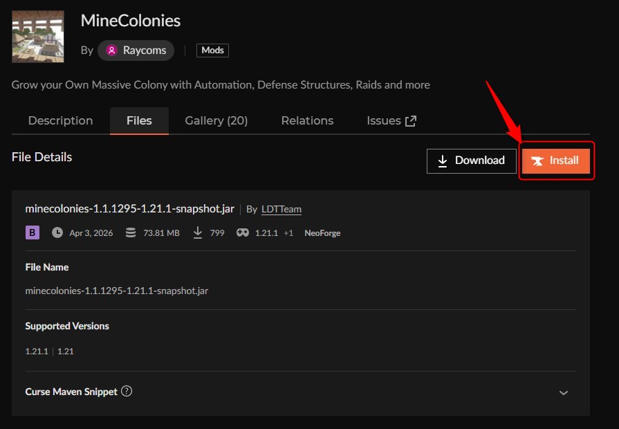 街MOD「MineColonies」の入れ方2