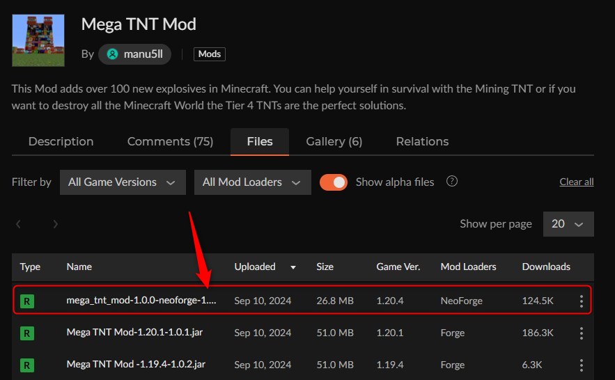 火薬MOD「Mega TNT Mod」の入れ方1