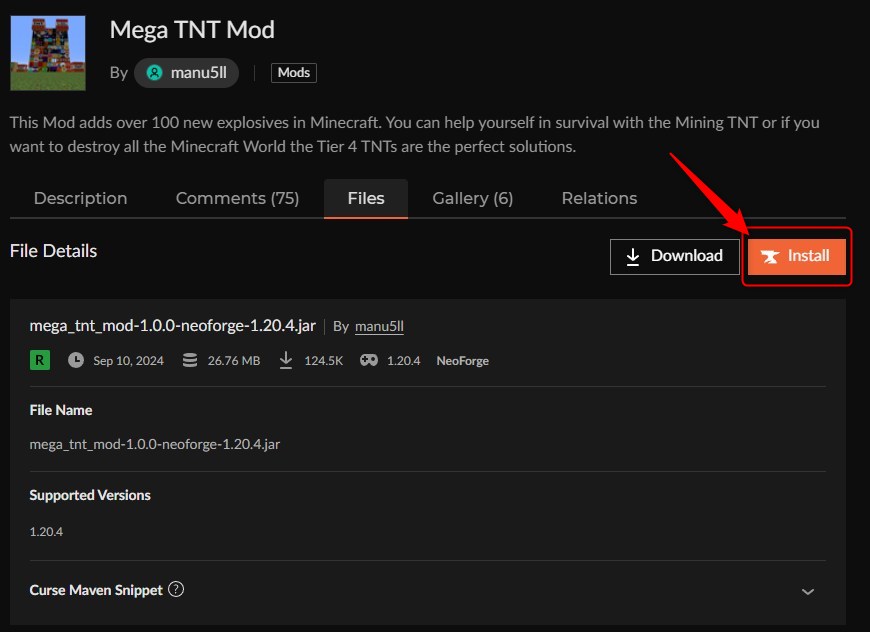 火薬MOD「Mega TNT Mod」の入れ方2