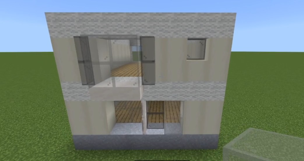 マイクラ現代建築！2階建てモダンハウスの作り方：バルコニーの張り出し