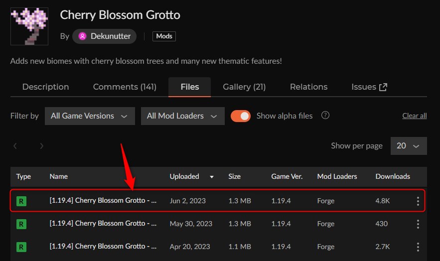 桜MOD「Cherry Blossom Grotto」の入れ方1