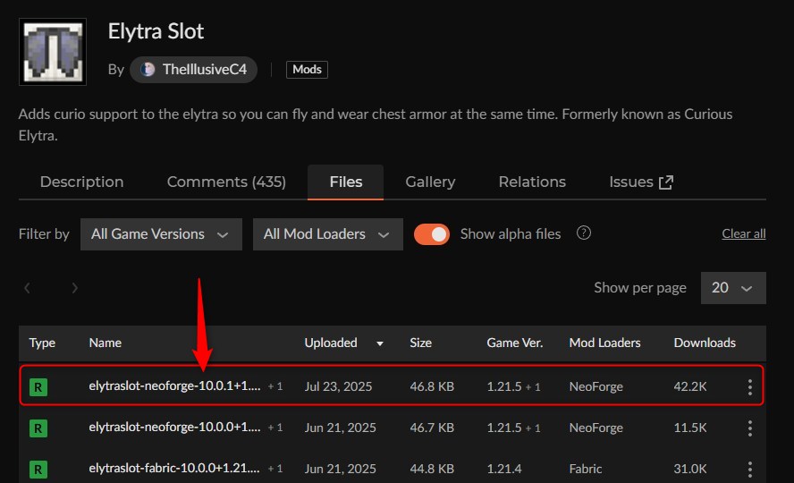 エリトラMOD「Elytra Slot」の入れ方1