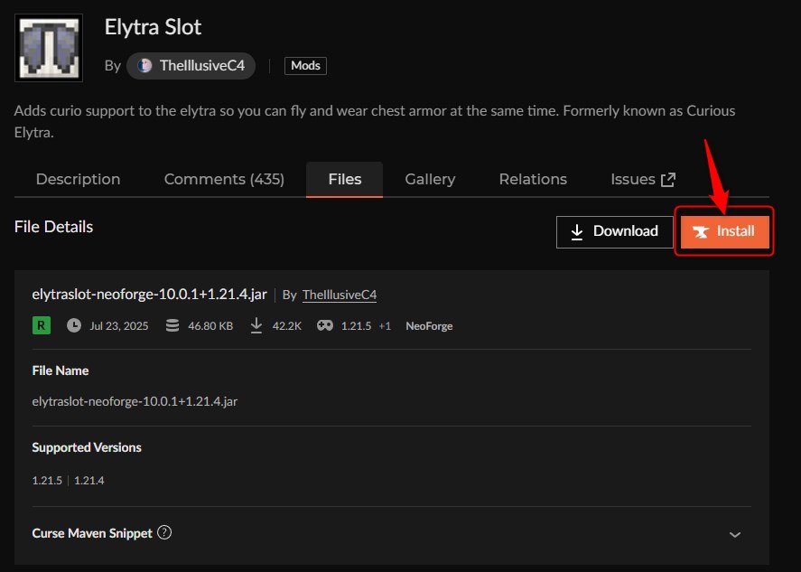 エリトラMOD「Elytra Slot」の入れ方2