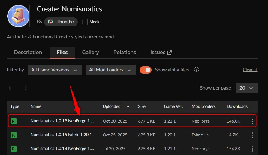 お金MOD「Create: Numismatics」の入れ方1