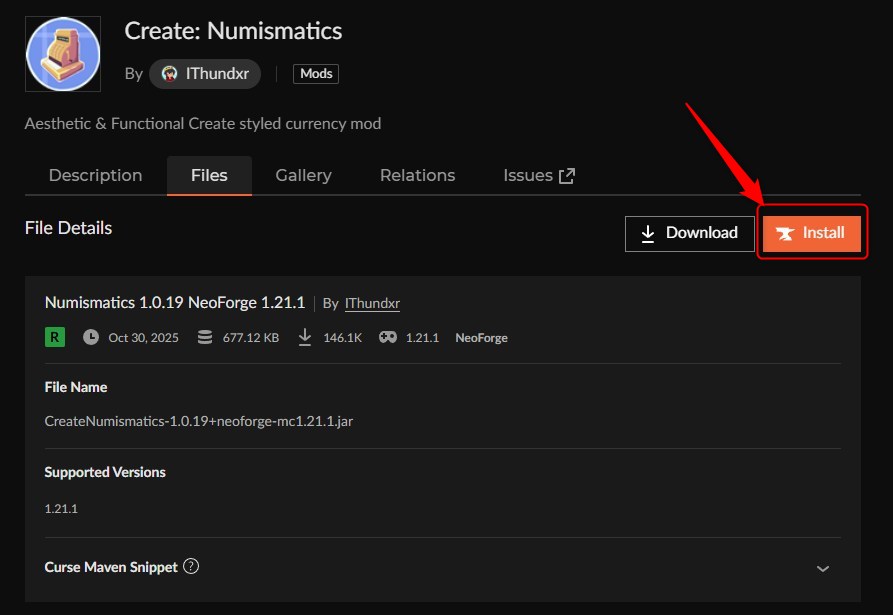 お金MOD「Create: Numismatics」の入れ方2