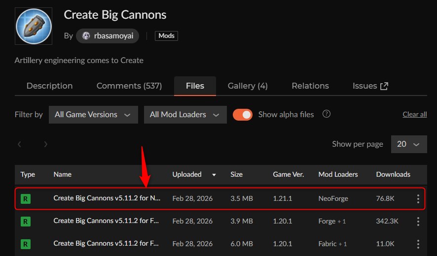 戦艦MOD「Create Big Cannons」の入れ方1