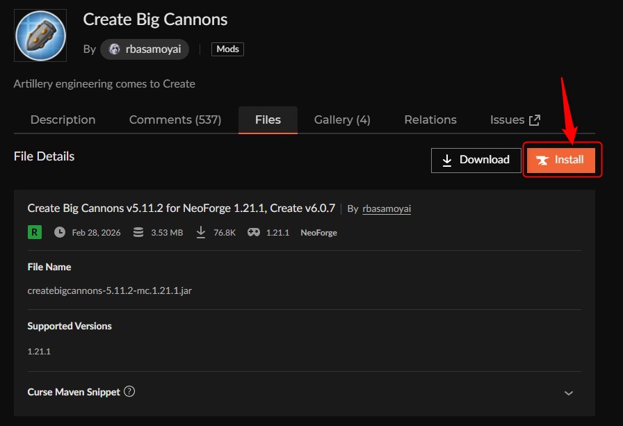 戦艦MOD「Create Big Cannons」の入れ方2