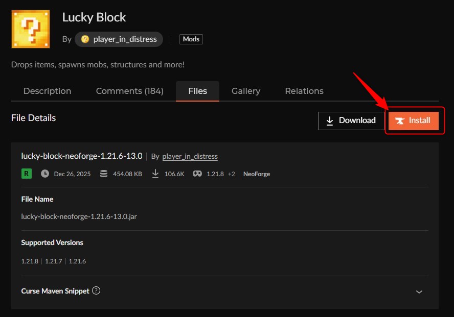 ラッキーブロックMOD「Lucky Block」の入れ方2