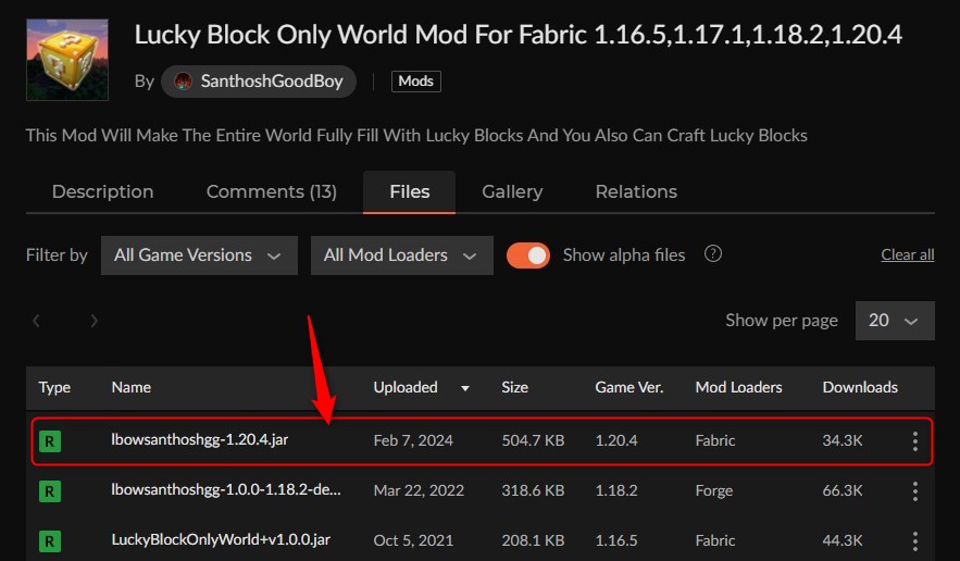 ラッキーブロックMOD「Lucky Block Only World Mod」の入れ方1