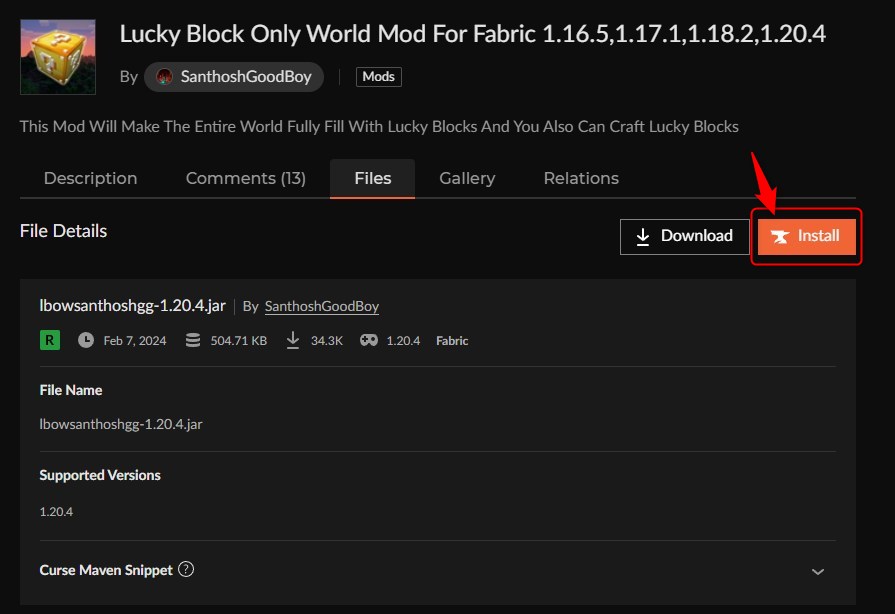 ラッキーブロックMOD「Lucky Block Only World Mod」の入れ方2