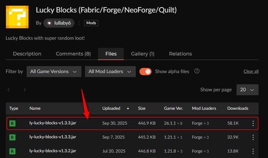 ラッキーブロックMOD「Lucky Blocks」の入れ方1