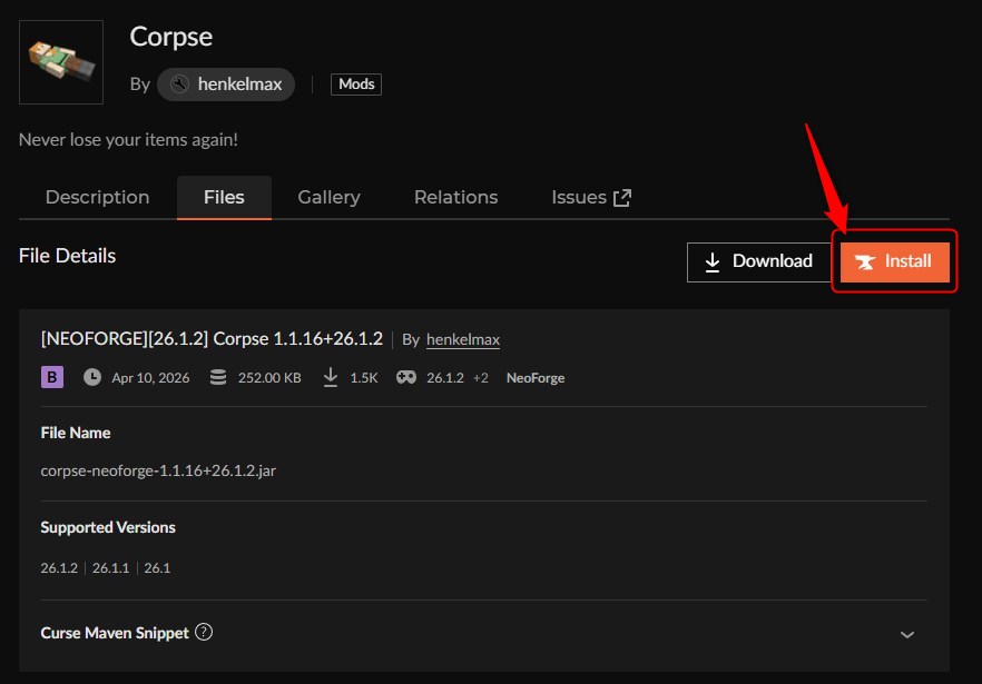 【マイクラ】死体MOD「Corpse」の入れ方2