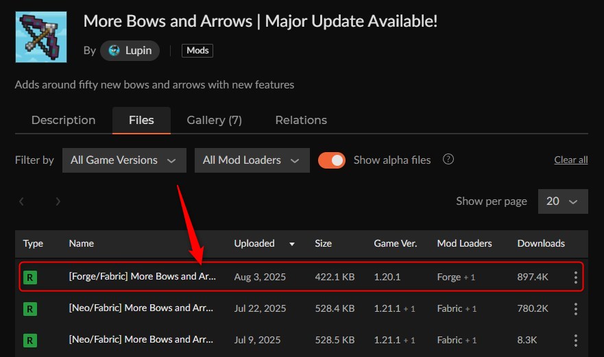 弓MOD「More Bows and Arrows」の入れ方1